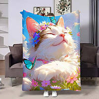 Плед 3D з котиком Весна – ний плед з яскравим принтом для спальні 4507_A 18058 160х200 см ТМ