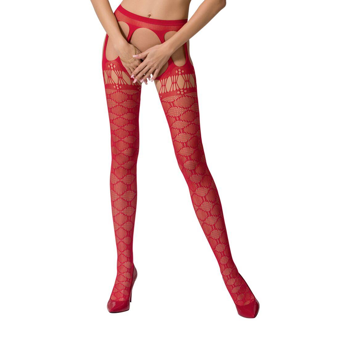 Еротичні колготки-бодистокінг Passion S025 red, імітація ажурних панчіх із пояском