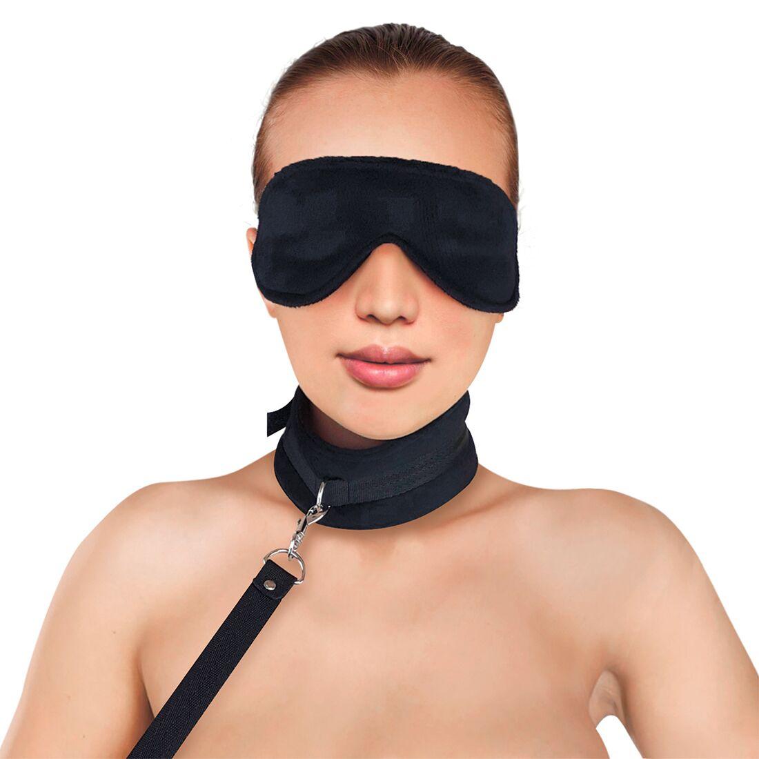 Набір нашийник з повідцем і маска Art of Sex - Light Soft Touch, Чорний, фото 1