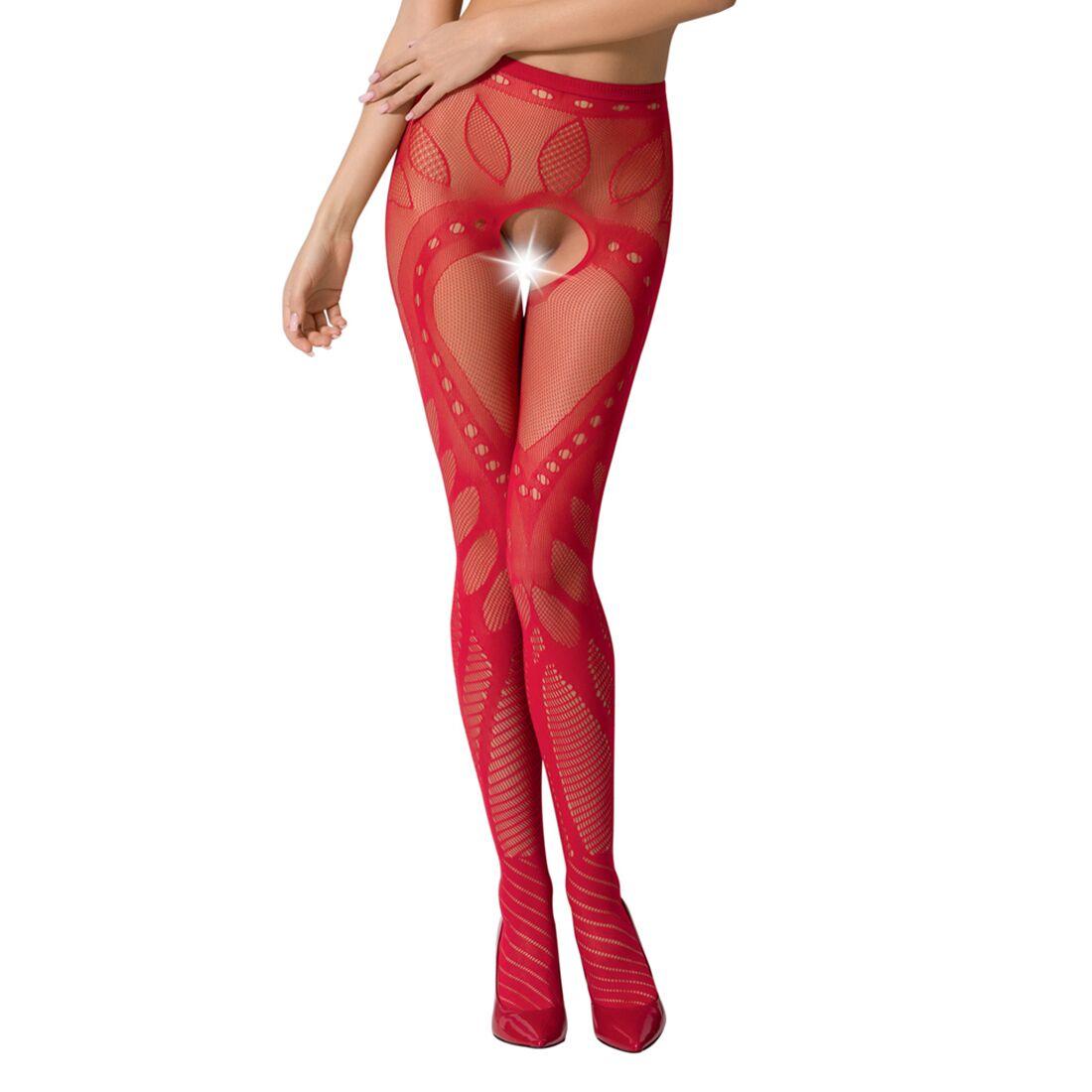 Еротичні колготки-бодистокінг Passion S007 red, красиві ажурні колготки з вирізом