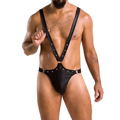 Чоловіче боді з люверсами Passion 028 HARRY S/M Black, екокожа, на лямках