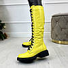 Чоботи жіночі шкіряні високі на шнурівці. Колір жовтий, фото 2