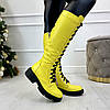 Чоботи жіночі шкіряні високі на шнурівці. Колір жовтий, фото 3