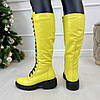 Чоботи жіночі шкіряні високі на шнурівці. Колір жовтий, фото 4