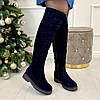 Ботфорти жіночі замшеві на потовщеній підошві колір синій, фото 3