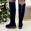 Ботфорти жіночі замшеві на потовщеній підошві колір синій, фото 4