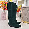 Чоботи-казаки жіночі замшеві вільного взування. Колір зелений, фото 2