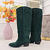 Чоботи-казаки жіночі замшеві вільного взування. Колір зелений, фото 3