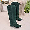 Чоботи-казаки жіночі замшеві вільного взування. Колір зелений, фото 4