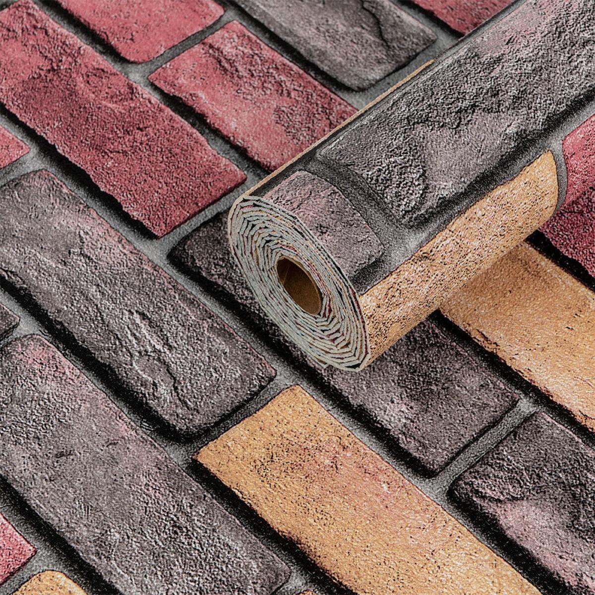 Самоклеючі шпалери в рулонах текстурні з термоізоляцією 2800х500х1,5мм, червона катериновлавська цегла, фото 1