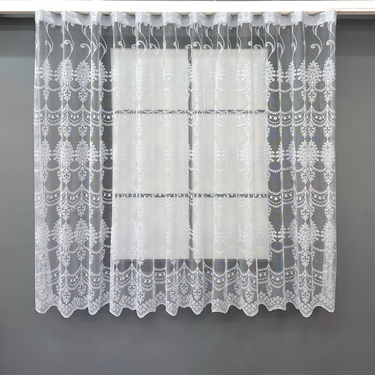 Коротка тюль, висота 1,6 м., жакард з вишивкою. Колір білий. Код 731т, фото 1