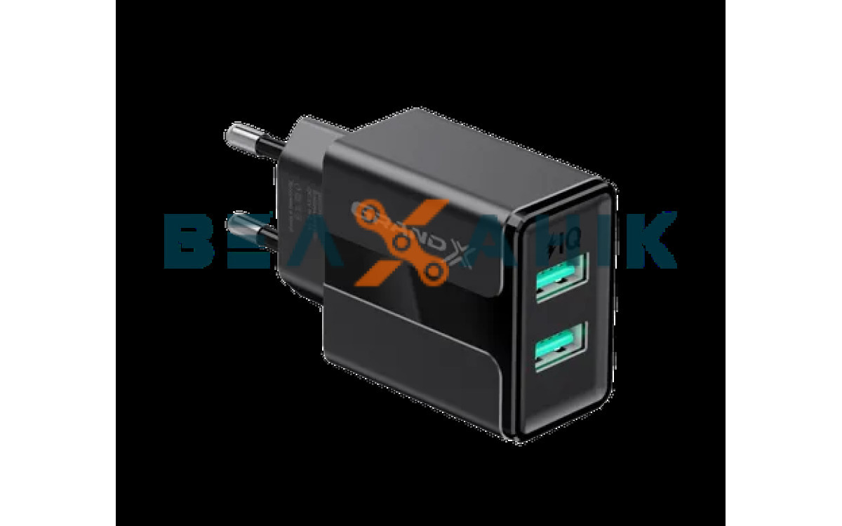 Зарядний пристрій 2X-USB Grand-X CH-15В 2 USB 5V/2.4A з захистом від перенавантаження чорний