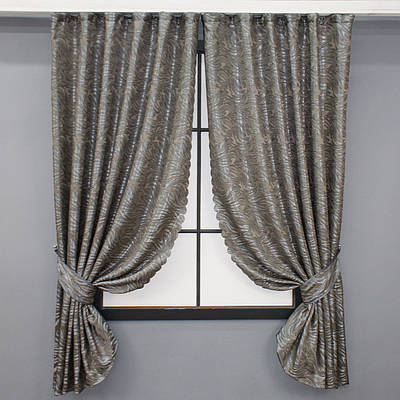 Комплект (2шт. 1,45х1,7м.) коротких штор жакард, «Magic». Колір хакі. Код 1609ш 35-0244