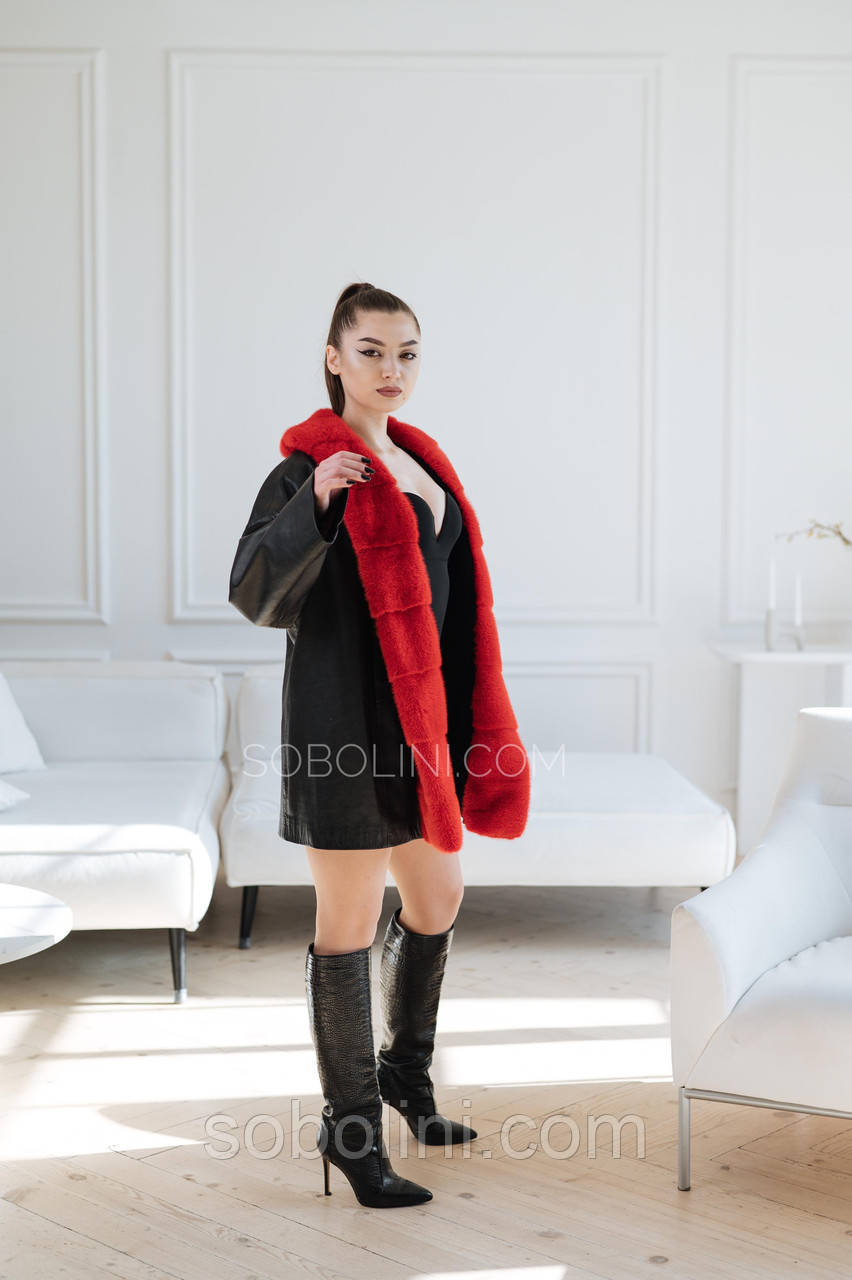 Шкіряна куртка з натуральним хутром, фото 1