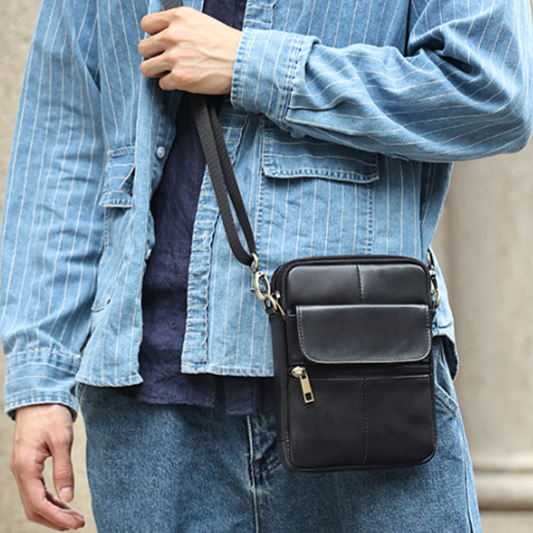 Чоловіча сумка через плече шкіряна Joyir чорного кольору арт.00206, фото 1