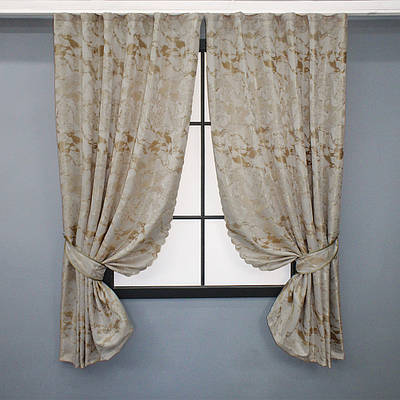 Комплект (2шт. 1,45х1,7м.) коротких штор жакард, "Мармур Al3". Колір айворі з бежевим. Код 1595ш 35-0241