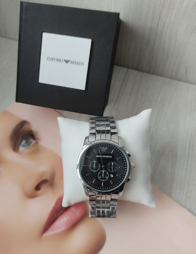 Чоловічий годинник Armani в коробці silver/black