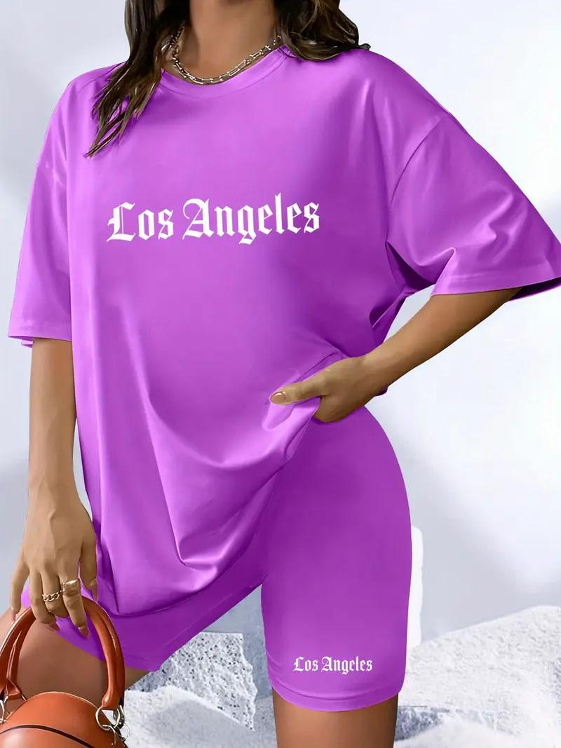 Жіночий літній костюм: футболка вільного крою та велосипедки Los Angeles, фото 1