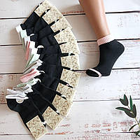 Шкарпетки жіночі ALBA бавовна чорні з кольоровою резинкою 36-39 | 12 пар