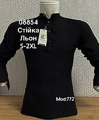 Льняна сорочка з еластаном,довгий рукав CLIENTO, стійка mod 772