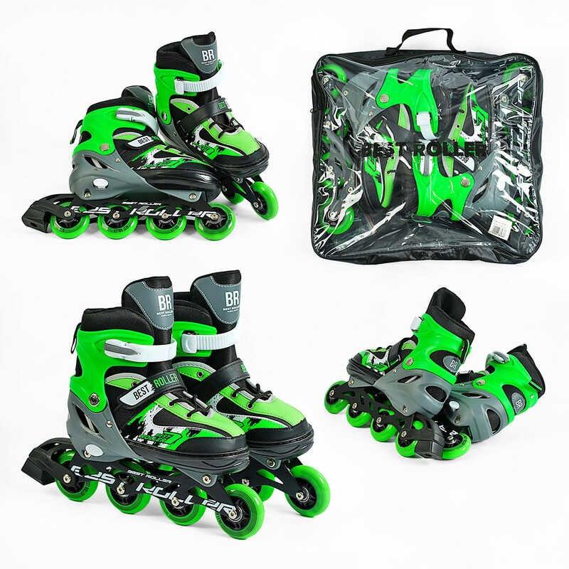 Ролики 32944-М Best Roller /розмір 34-37/ колір – ЗЕЛЕНИЙ (6) колеса PU, ПЕРЕДНЄ КОЛЕСО СВІТЛО, устілка 21.5-24 см, d колес – 7