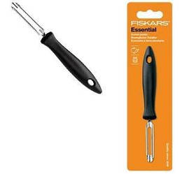 Овочечистка вертикальна Fiskars Essential, з рухомим лезом, 18.4см, нержавіюча сталь, пластик, чорний