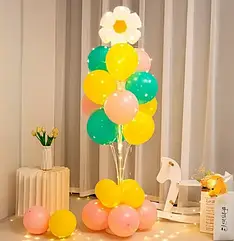 Набір куль Ромашка жовтий+рожевий+аквамарин зі стійкою на 13 куль та LED гірляндою
