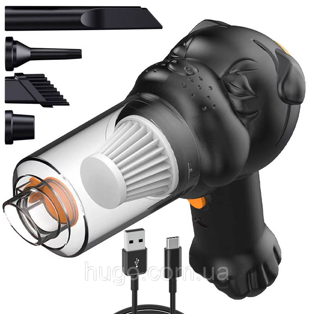 Автомобільний пилосос акумуляторний 120Вт + 4 насадки, від USB / Бездротовий пилосос для машини, фото 1