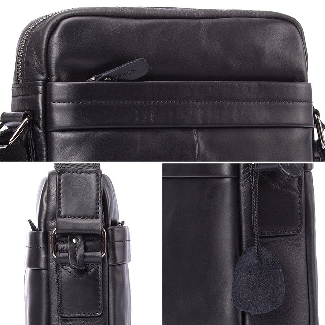 Сумка чоловіча через плече шкіряна чорна арт.00197