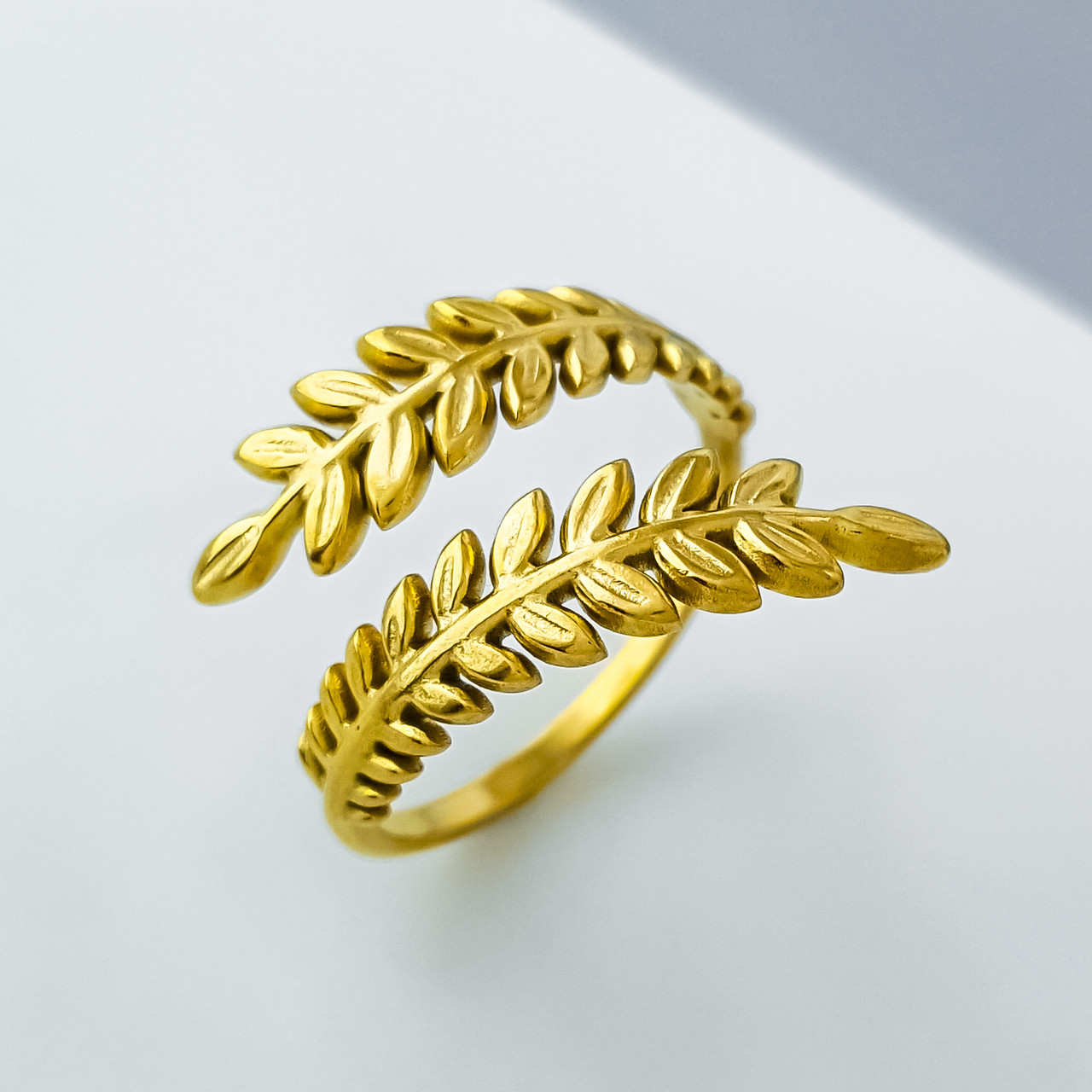 Кільце "Золотий Колосок" без каміння, р.17-17,5; нержавіюча сталь, stainless steel, 12К, фото 1