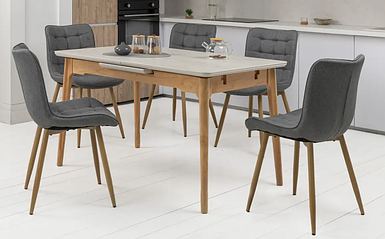 TM-89 стіл 140/180*80 см матова кераміка травертін + дуб TM Vetro Mebel