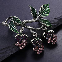 Брошка металева срібляста Виноград покрита різнобарвною емаллю розмір виробу 50х30 мм