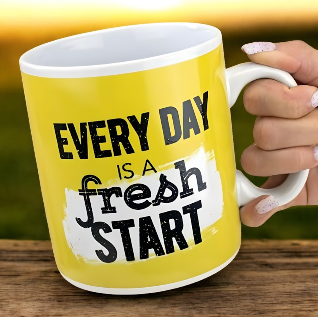 Велика керамічна кружка "Every day is a fresh start", 1 літр, Жовта (Кружка гігант), фото 1