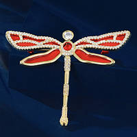 Брошка металева срібляста бабка в стразах покрита кольоровою емаллю розміром 60х50 мм