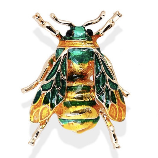 Брошка металева золотистого кольору оса покрита кольоровою емаллю розмір виробу 30х20 мм