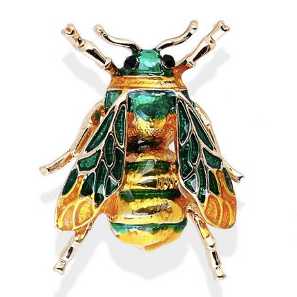 Брошка металева золотистого кольору оса покрита кольоровою емаллю розмір виробу 30х20 мм, фото 1