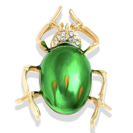 Брошка металева золотиста Жук у стразах покрита кольоровою емаллю розмір виробу 40х30 мм, фото 1