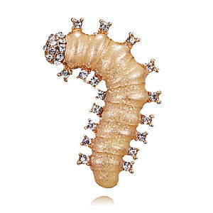 Брошка металева на золотистій основі гусениця зі стразами покрита емаллю розмір виробу 30х30 мм