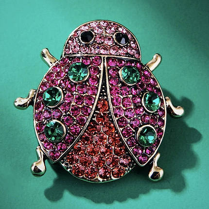 Брошка Ковзани золотистого кольору інкрустована різнобарвними стразами розмір виробу 3,5 х 3,5 см, фото 2