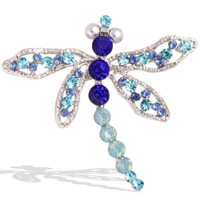 Брошка металева на сріблястій основі бабка з різнобарвними камінчиками, що переливаються, розміром 60х70 мм