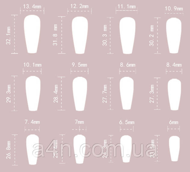Накладные ногти - Интернет-магазин A4N Размеры накладных ногтей