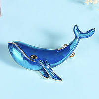 Брошка металева на сріблястій основі кит покрита бірюзовою емаллю розмір виробу 55х40 мм