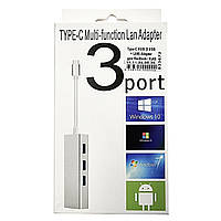 (DL UA) Перехідник Type-C to Ethernet LAN+3 USB Adapter для MacBook / RJ45 + HUB)