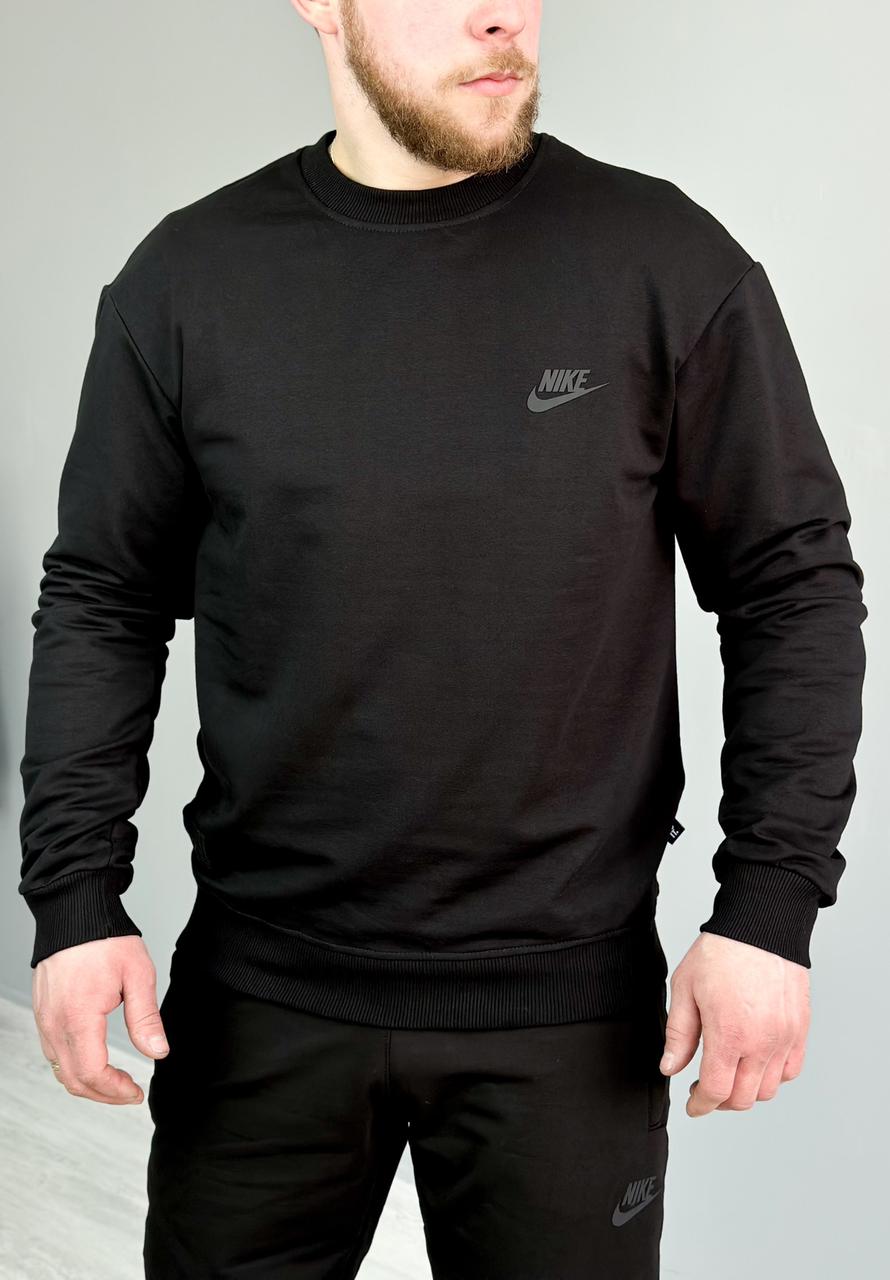 Чоловічий світшот Nike спортивний чорний, чоловіча толстовка Найк без капюшона весна осінь