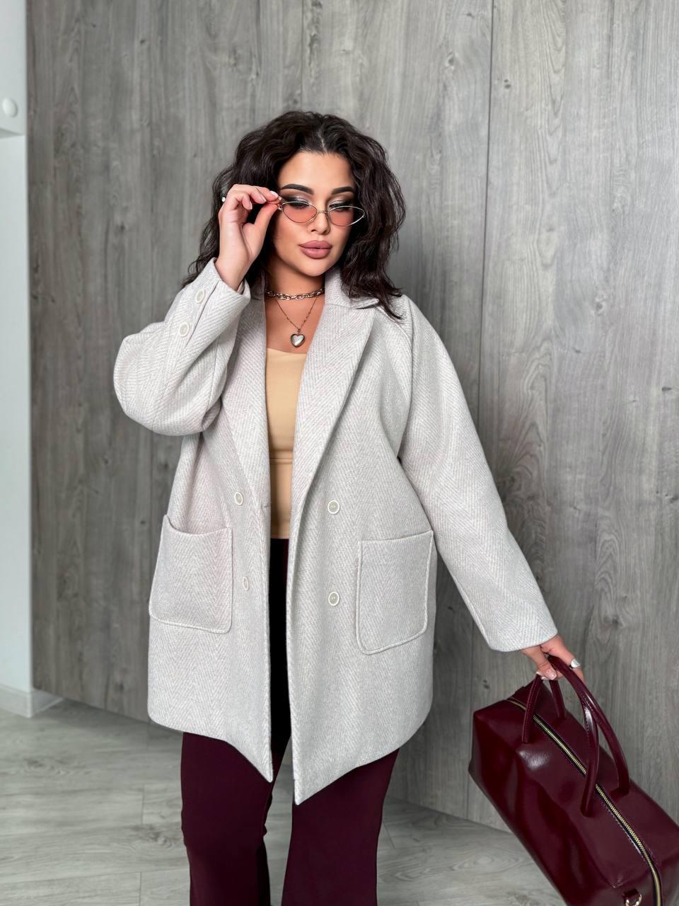 Бежеве жіноче пальто-піджак на підкладці з кашеміру, фото 1