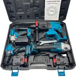 Набір інструментів 4в1 Шурупокрут + Болгарка + Перфоратор + Гайковерт АКБ