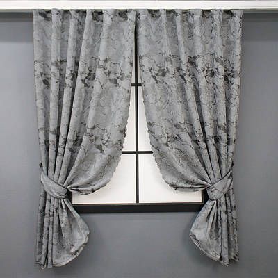 Комплект (2шт. 1,45х1,7м.) коротких штор жакард, "Мармур Al3". Колір світло-сірий з венге. Код 1597ш 35-0243