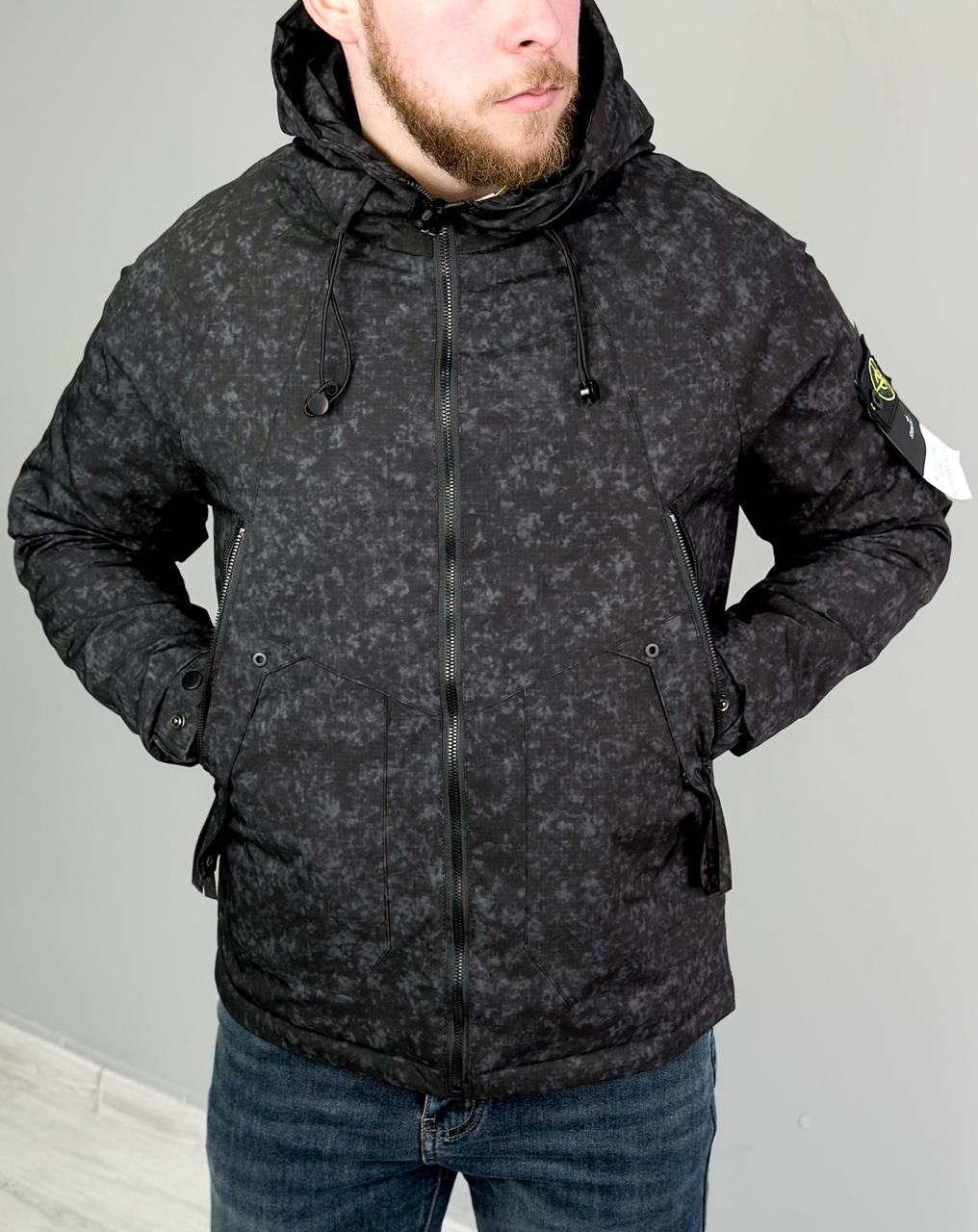 Чоловіча куртка Stone Island весна осінь демісезонна куртка Стон Айленд із капюшоном чорна