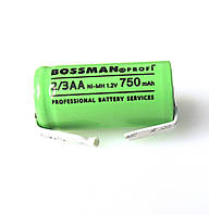 Промисловий акумулятор Bossman Ni-MH 2/3AA 1.2V 750mAh, з пелюстками для пайки