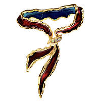 Брошка металева на золотистій основі стрічка з кристалами покрита кольоровою емаллю розмір 45Х35 мм